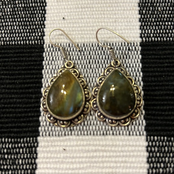 Jewelry - Beautiful green flash Labradorite teardrop earrings. Approx 2” drop.NWOT